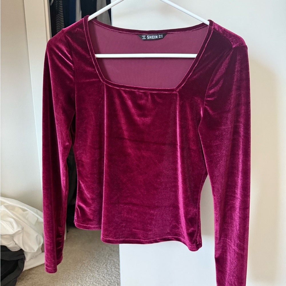 SHEIN Red Fitted Blouse with Long Sleeves